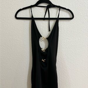 Black Dress with Cut Out Front & Gold Accents